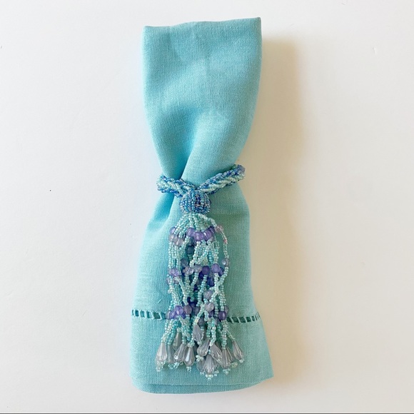 Beaded Napkin Rings Turquoise Blue Set of 4 or curtain tie backs - Picture 5 of 7